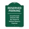 Signmission Reserved Parking Unauthorized Vehicles Towed Vehicle Owners Expense Alum, 18" L, 24" H, GW-1824-9903 A-DES-GW-1824-9903 - alternate 1